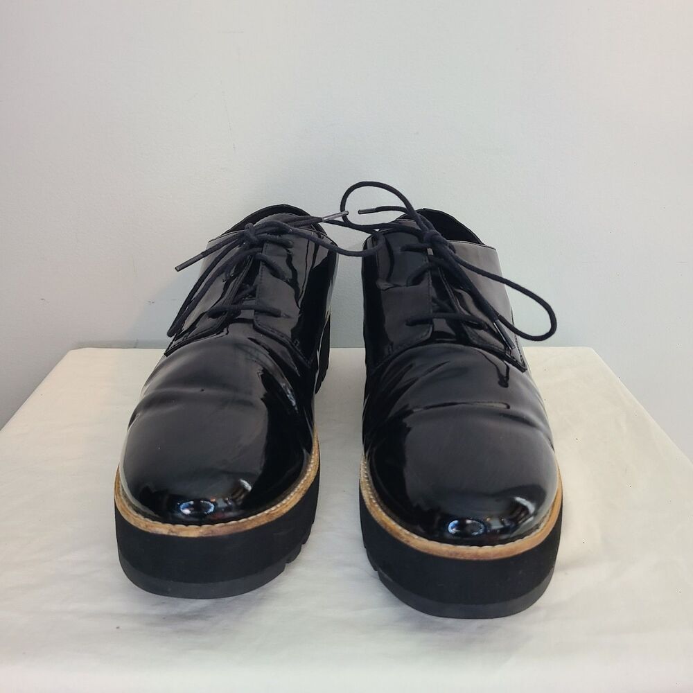 Eileen Fisher Eddy Black Patent Leather Platform Oxfords Sz 11 Corporate Goth - Picture 4 of 8
